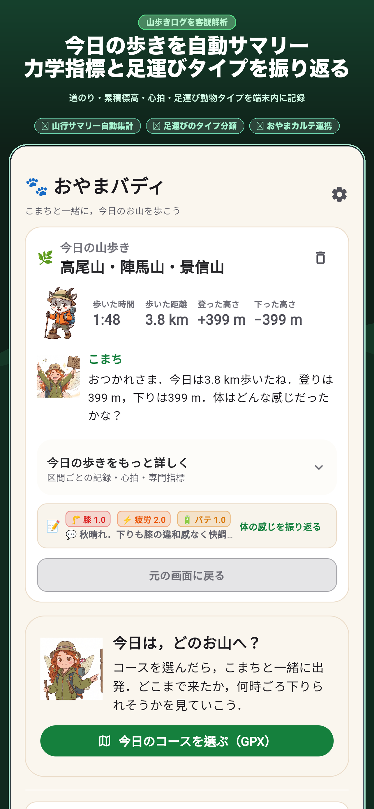山歩き振り返り画面